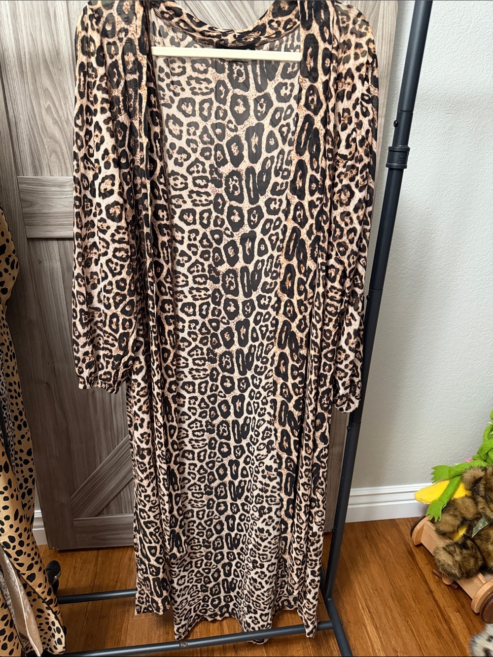 Sterling Kreek Leopard Print Long Duster Cardigan OS